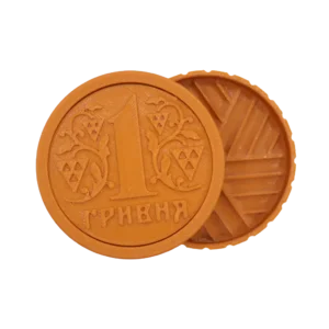 Дизайнерський гріндер у стилі монети 1 гривня у напіввідкритому стані з деталізованим орнаментом