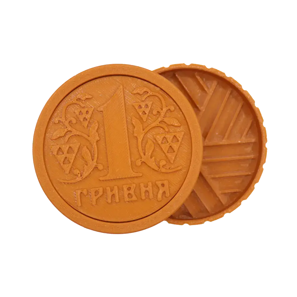 Дизайнерський гріндер у стилі монети 1 гривня у напіввідкритому стані з деталізованим орнаментом