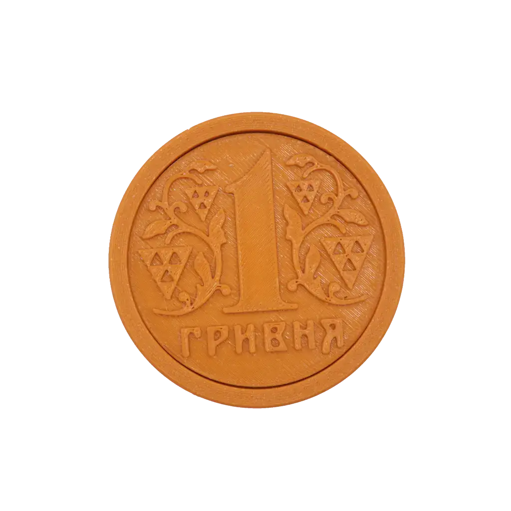 Верхня кришка 3D-друкованого гріндера у формі сувенірної монети 1 гривня із рослинним візерунком